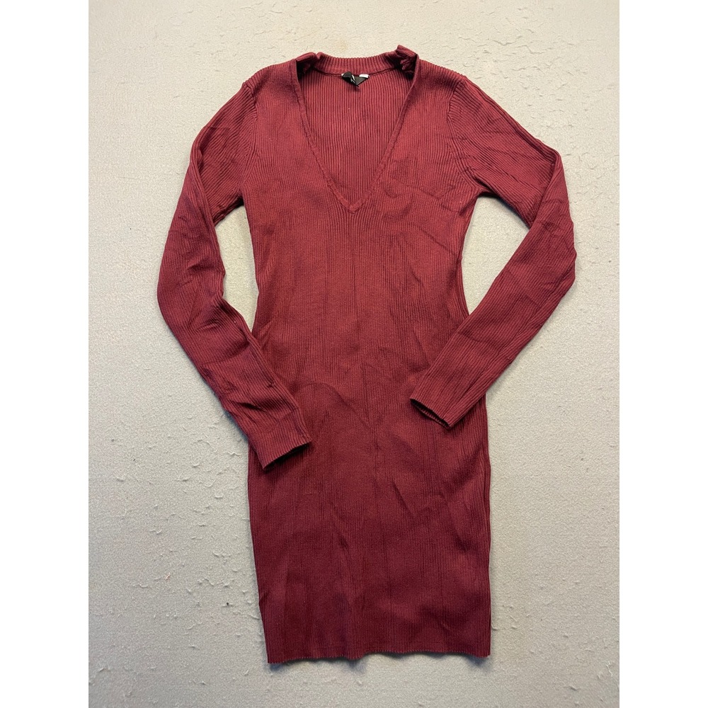 G BY GUESS Sweater Dress Ribbed Knit Burgundy Red Large Womens